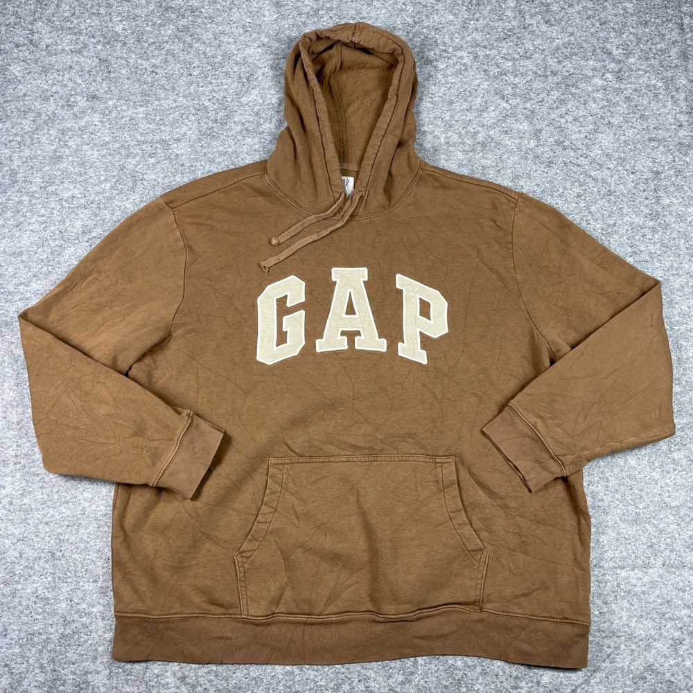 GAP Hoodie Mens XXL Brazen Brown Arch Logo Fleece Pullover Applique